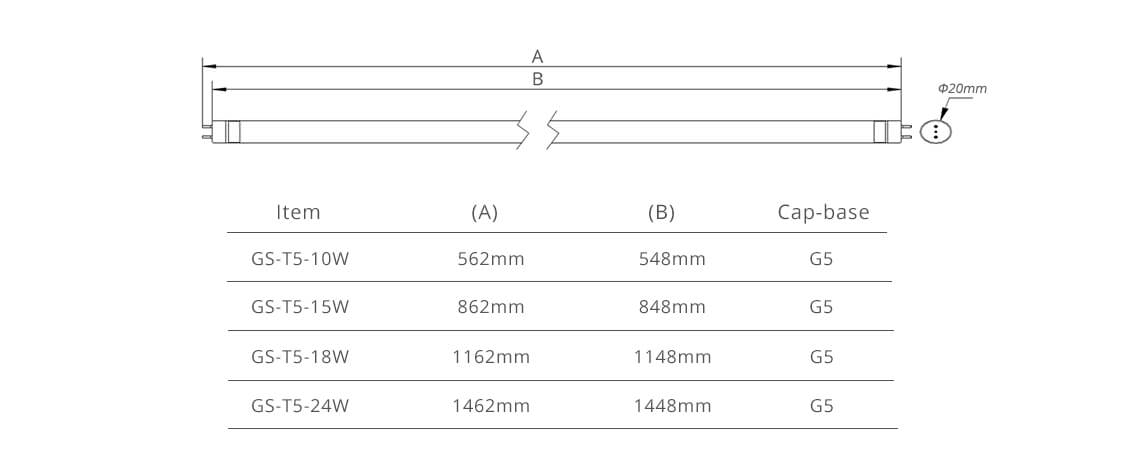 T5 tube size