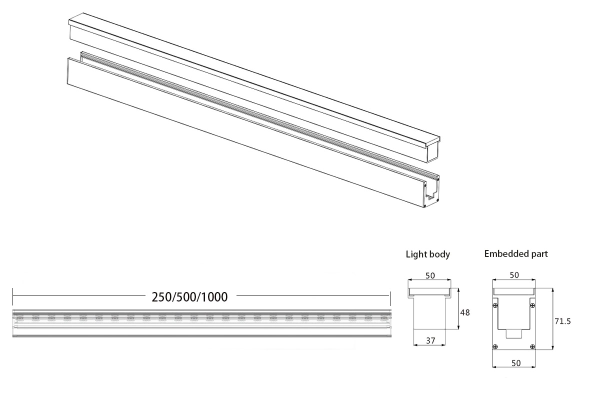 luz lineal subterránea tamaño sin marco