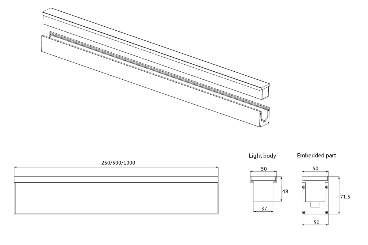 linear light underground led frameless size