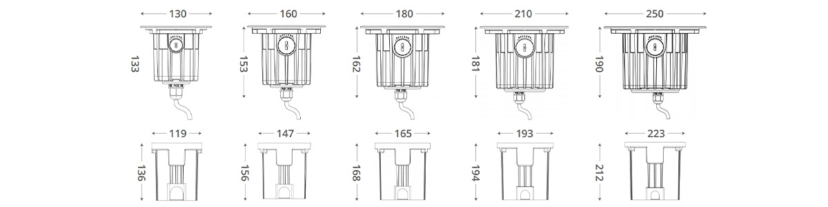different sizes of led inground light