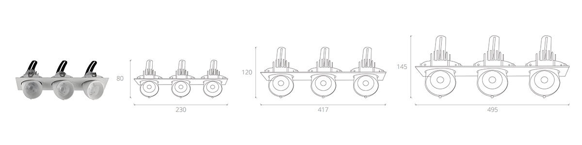 recessed spot light sizes 3 modules