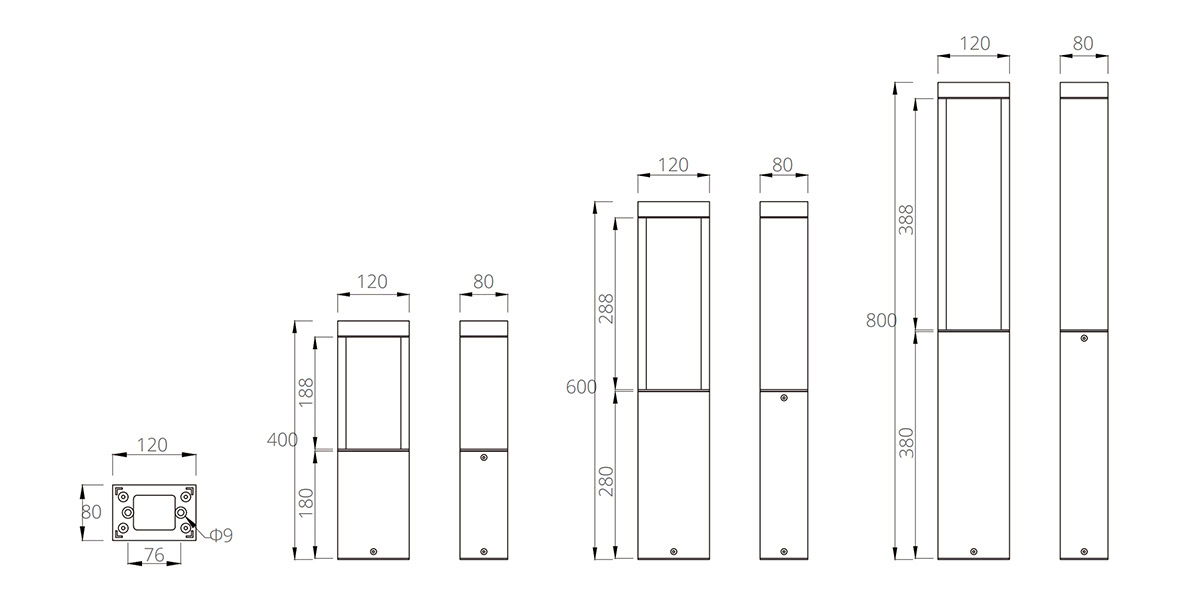 Pathway Lighting Bollards - BZ Series 12 LED Bollard Light BZ Series rectangle size