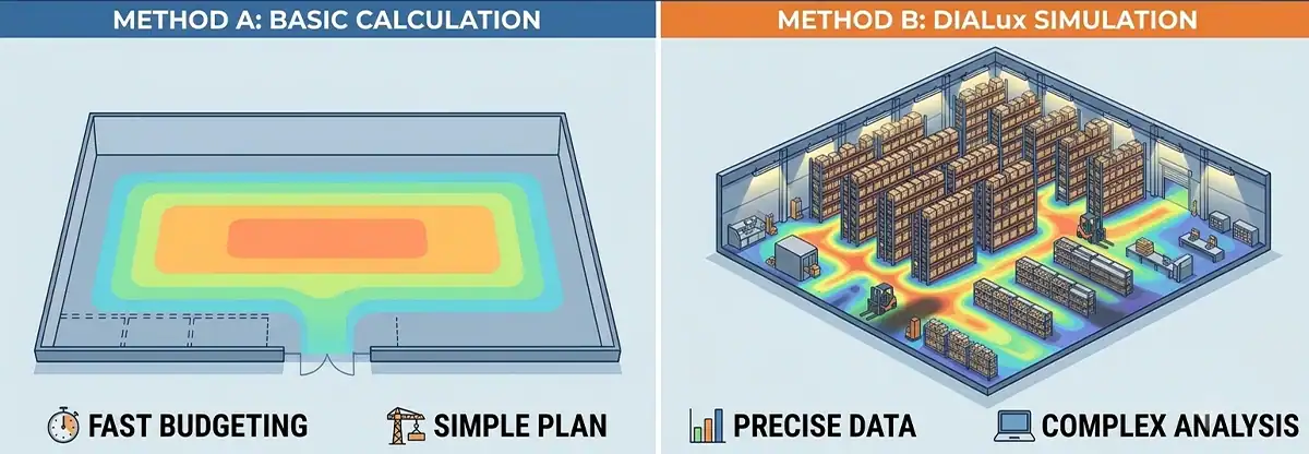 How to Calculate Lux for Warehouse High Bay Lighting 3 how to calculate lux and Lux Calculation vs DIALux Simulation