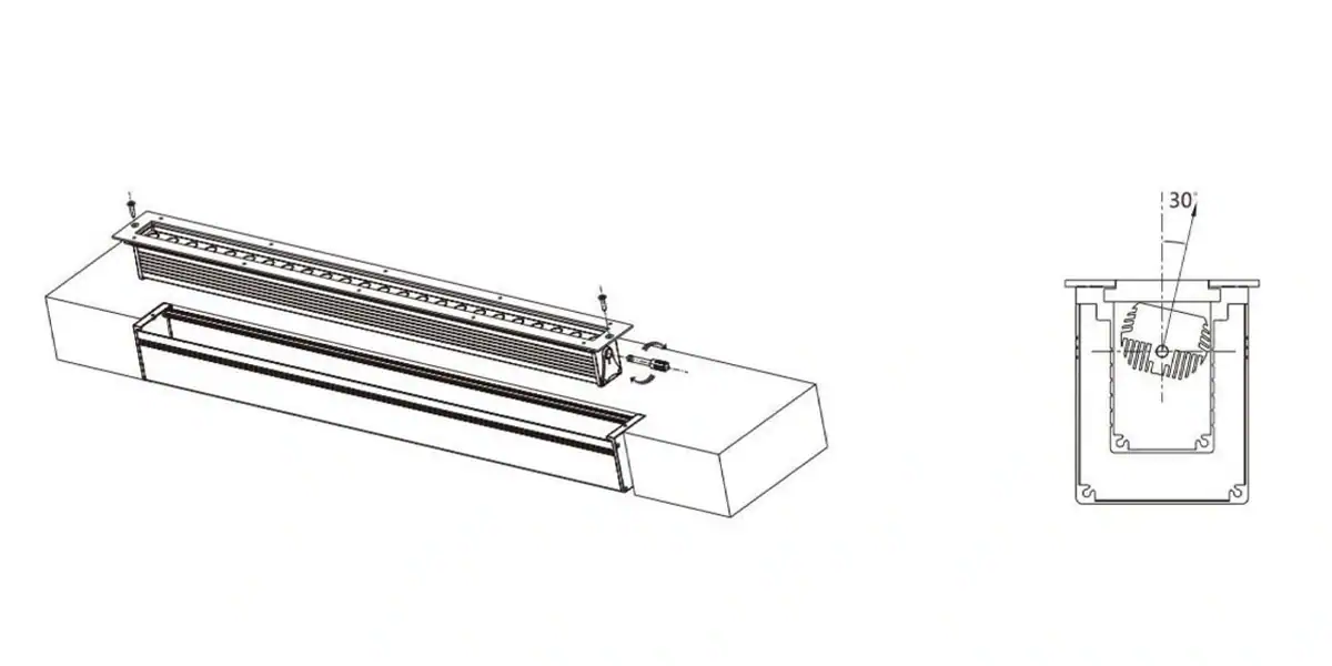 Inground Linear Lighting With 60 Degree Adjustable Structure